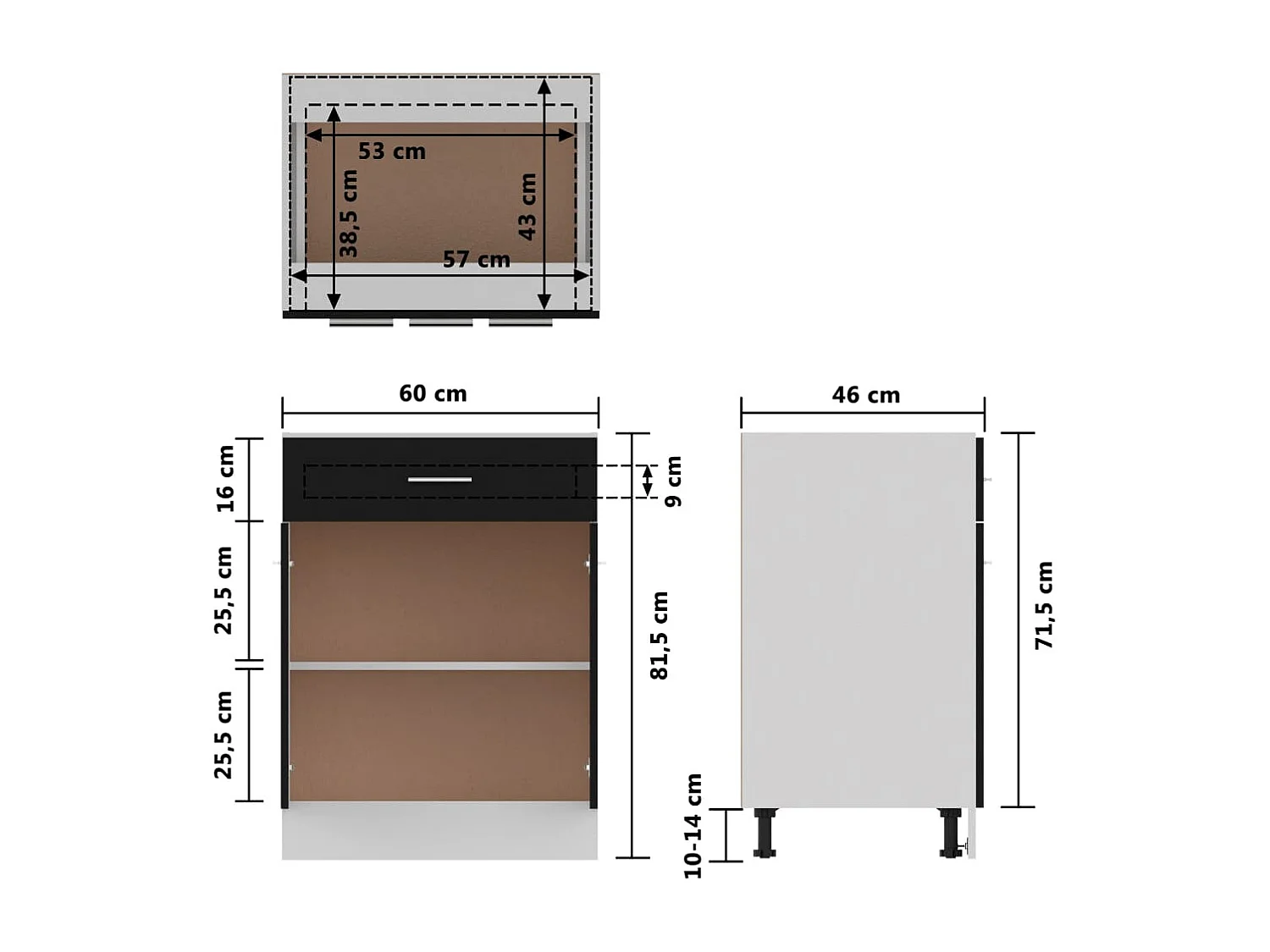 Armoire de plancher à tiroir Noir 60x46x81,5 cm