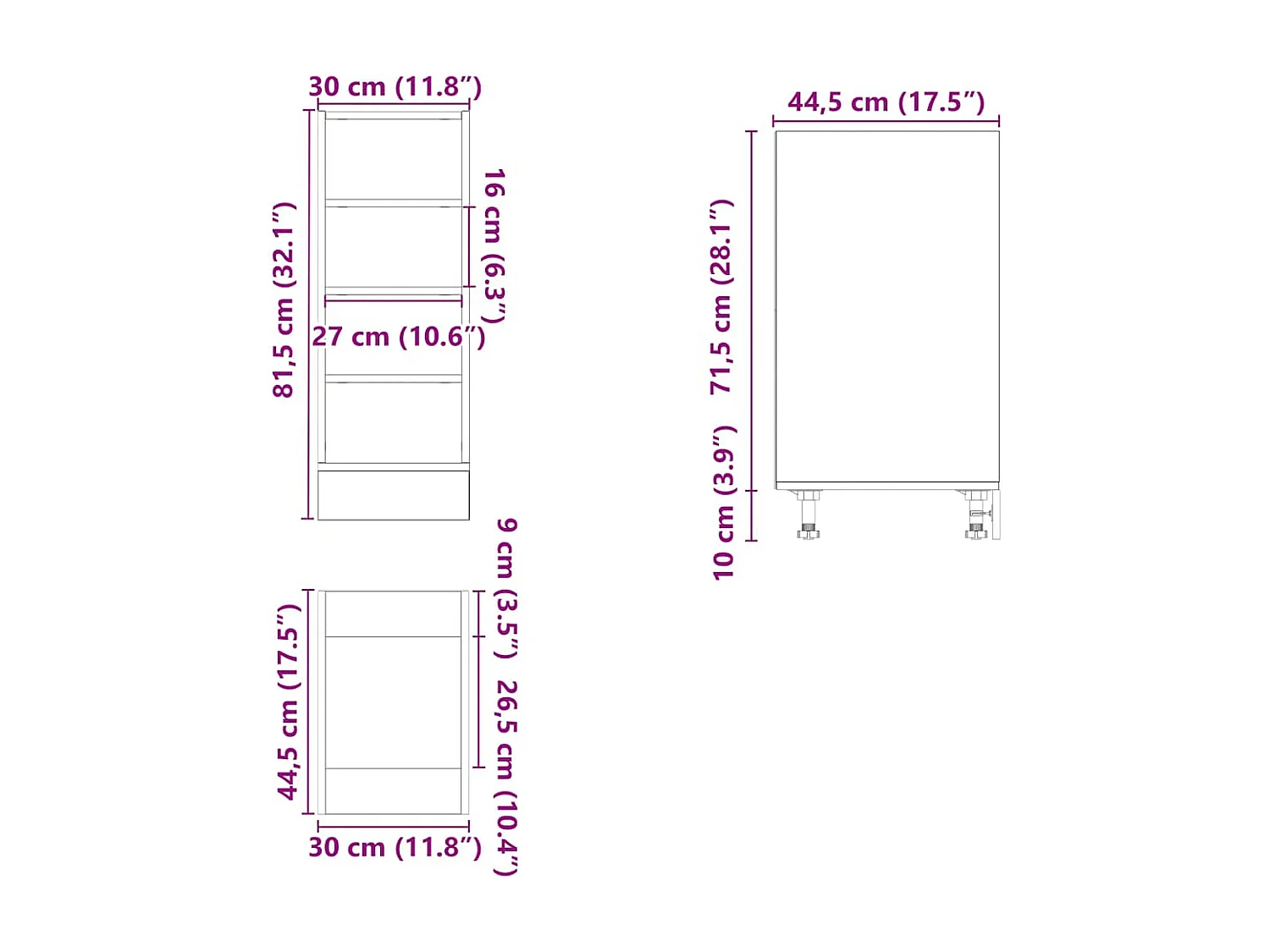 Staande kast grijs beton 30x44,5x81,5cm