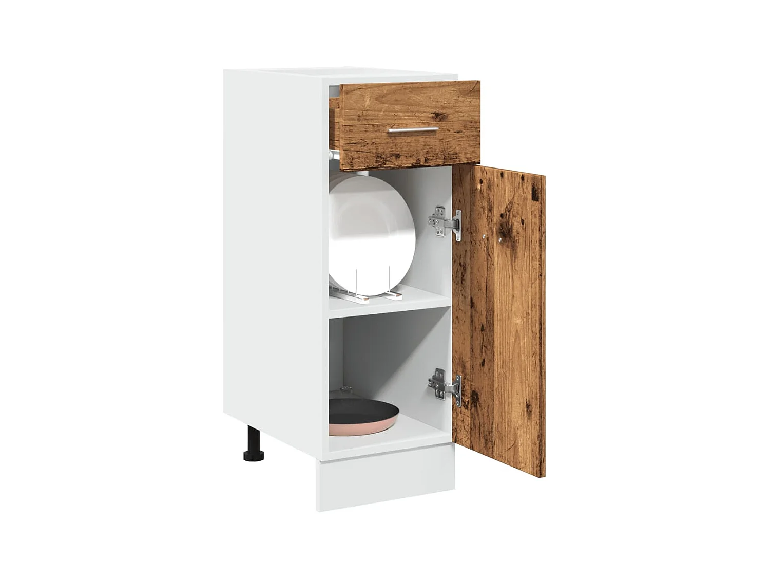 Mobiletto da terra con cassetto, legno vecchio, 30x46x81,5 cm