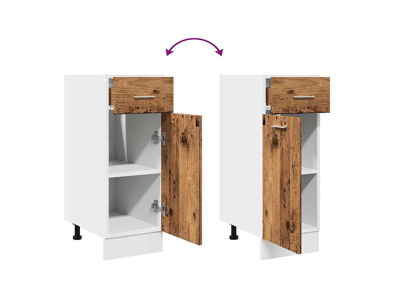 Mobiletto da terra con cassetto, legno vecchio, 30x46x81,5 cm