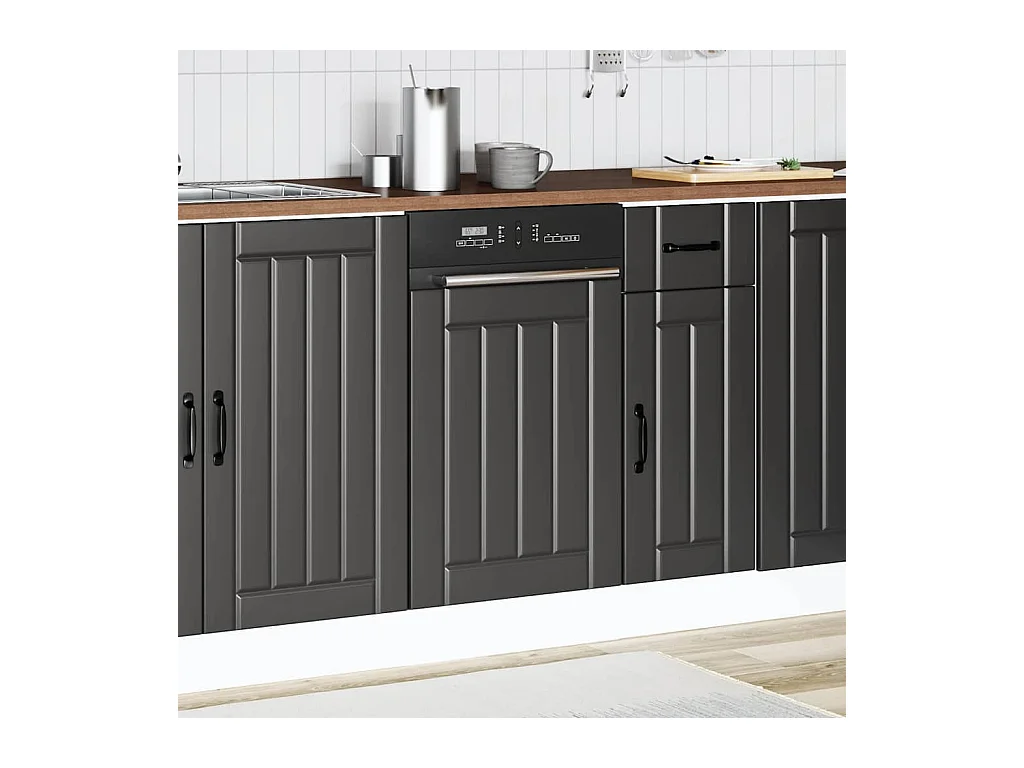 Geschirrspülerblende aus schwarzem Holzwerkstoff