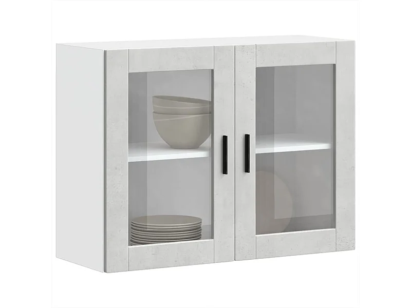 Armoire murale de cuisine avec porte en verre gris béton