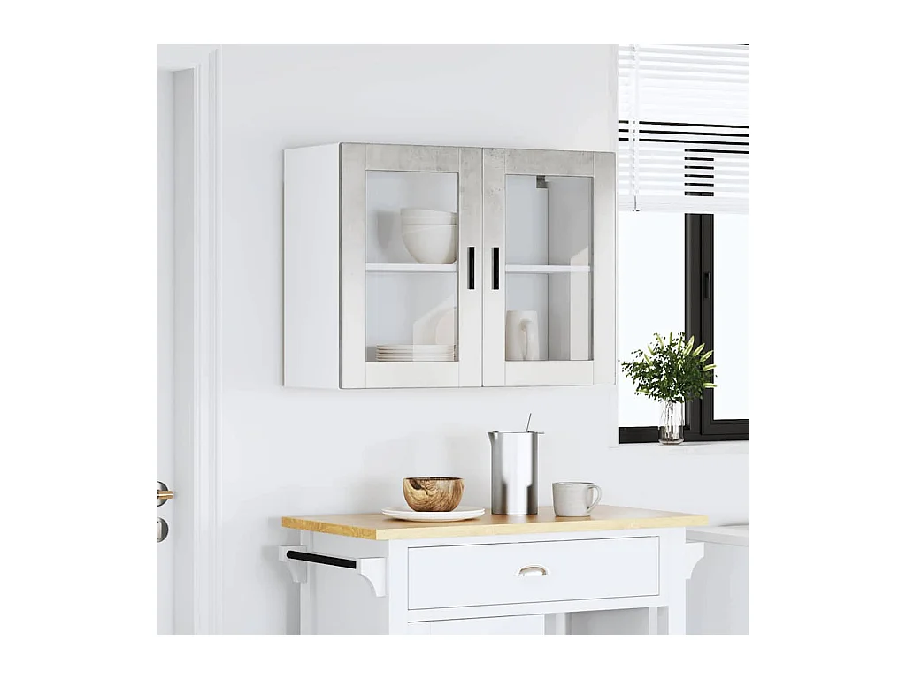 Armoire murale de cuisine avec porte en verre gris béton