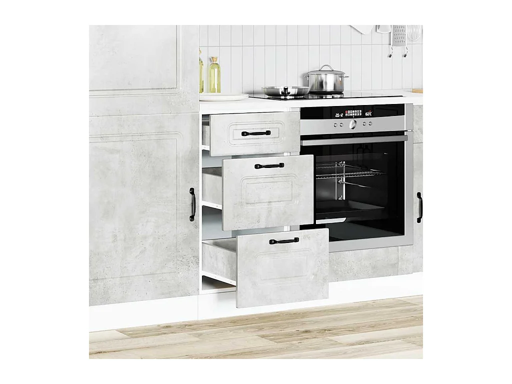 Armoire de cuisine gris béton bois d'ingénierie