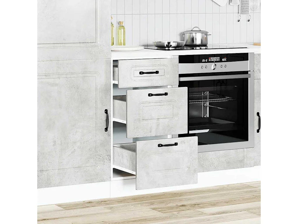 Armoire de cuisine gris béton bois d'ingénierie