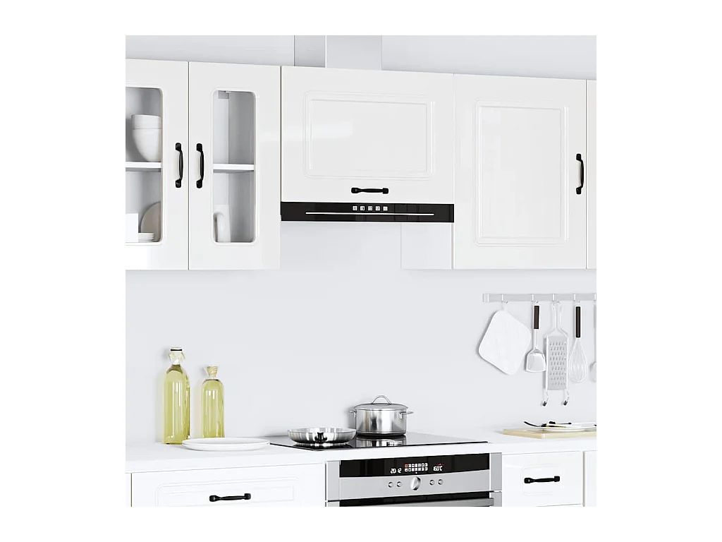 Armoire murale de cuisine blanc brillant bois ingénierie
