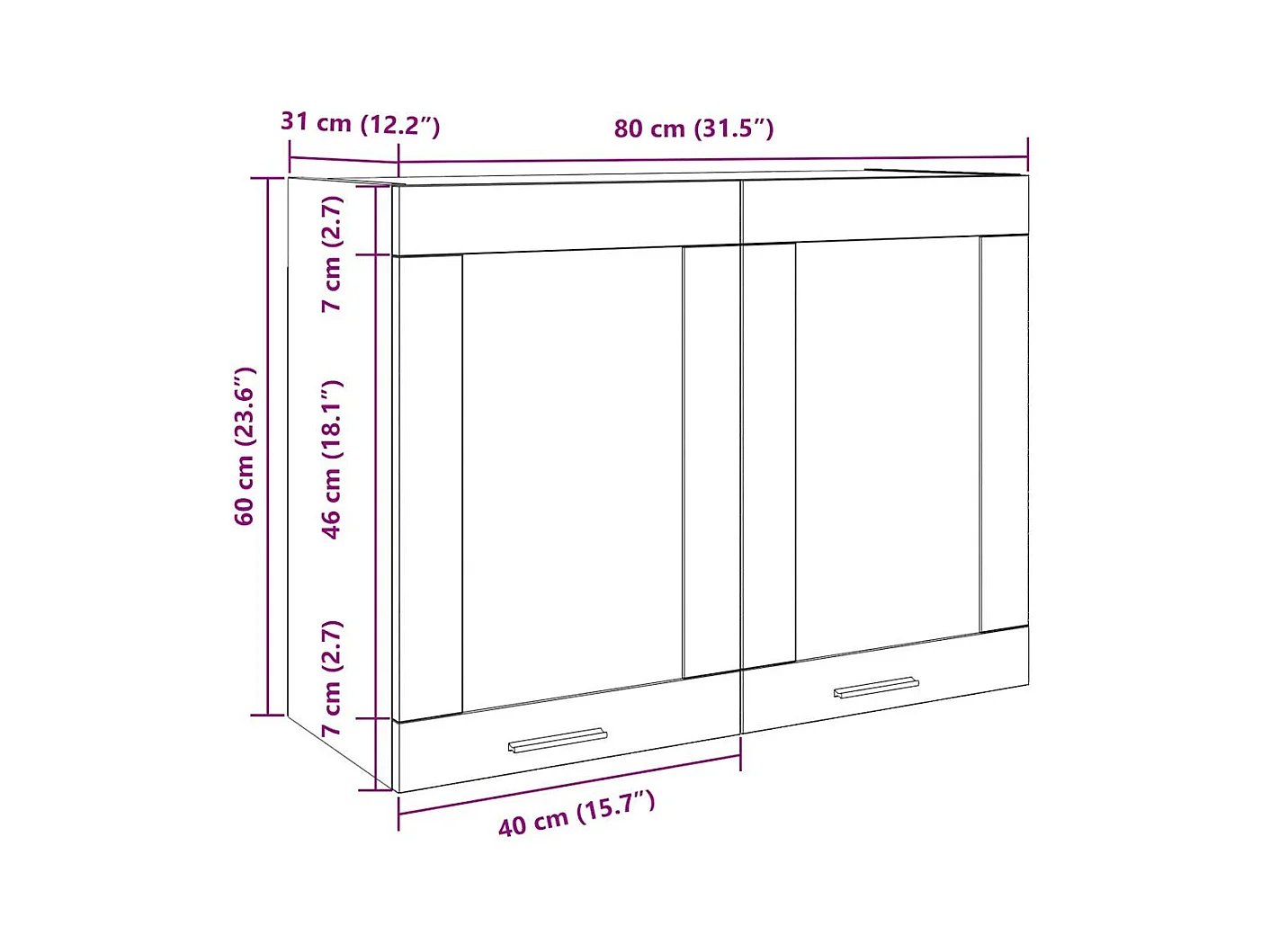 Vetrina sospesa grigio cemento 80x31x60 cm