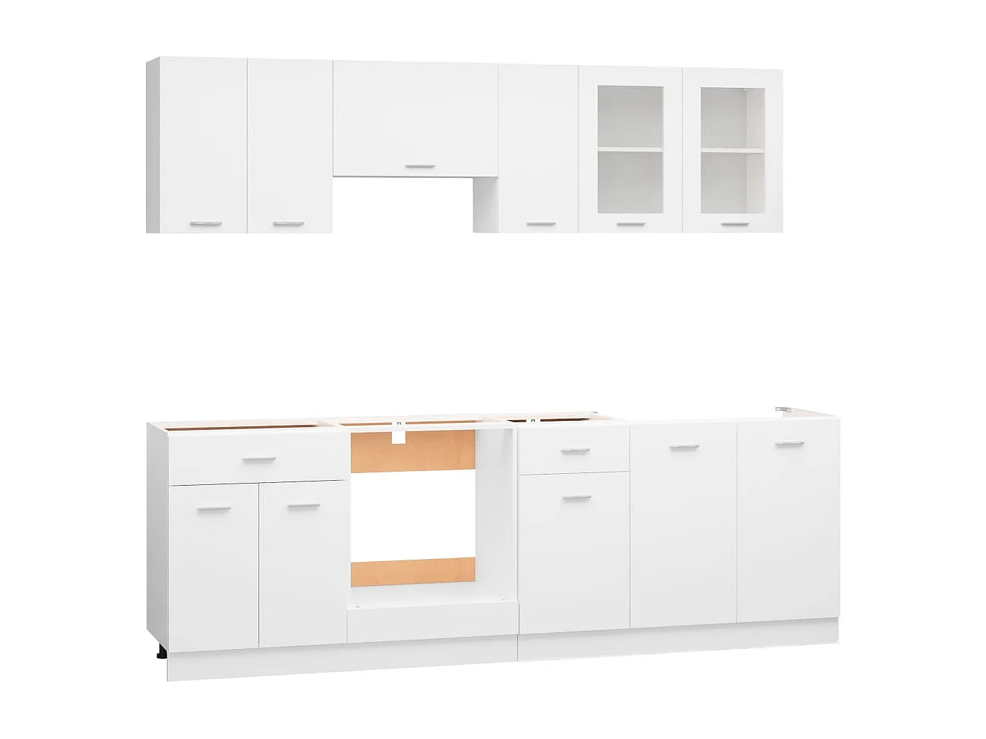 Set di mobili da cucina da 8 pezzi in truciolato bianco