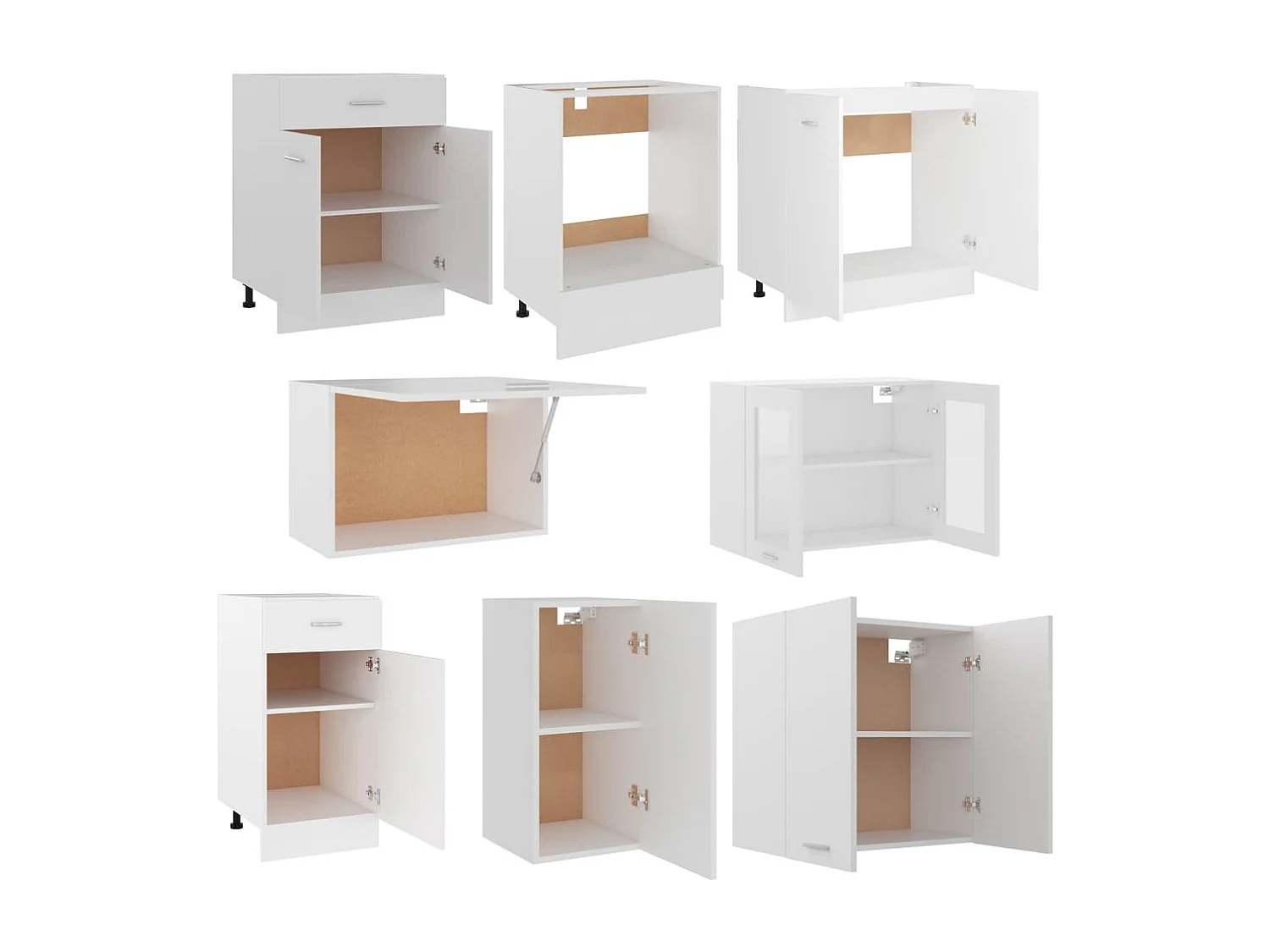 Set di mobili da cucina da 8 pezzi in truciolato bianco