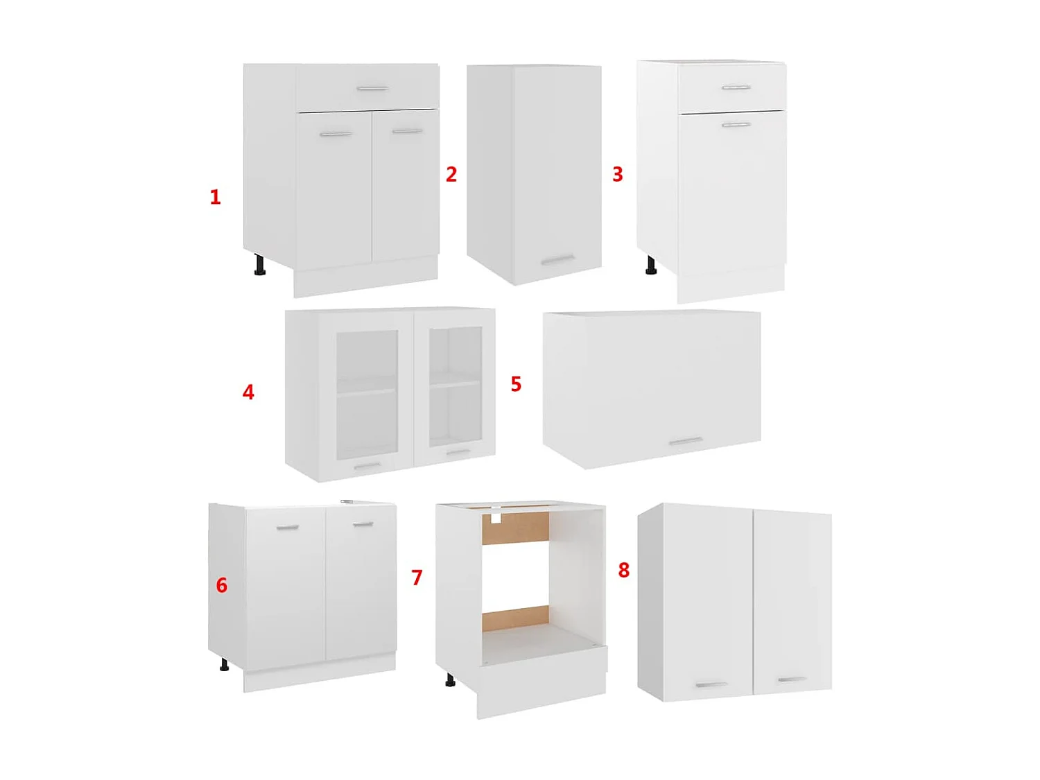 Set di mobili da cucina da 8 pezzi in truciolato bianco