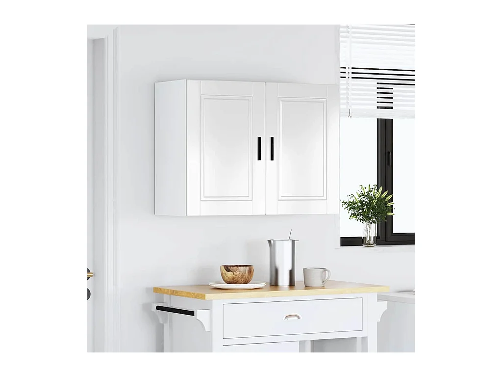 Armoire murale de cuisine blanc brillant bois ingénierie
