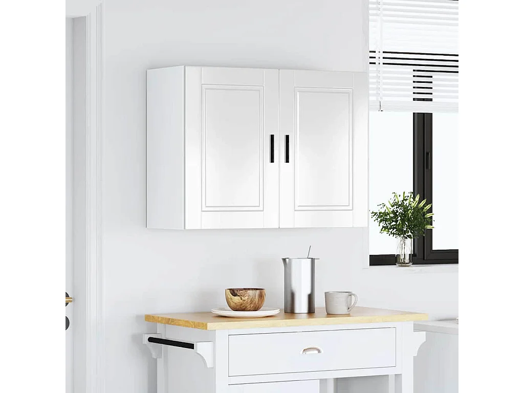 Armoire murale de cuisine blanc brillant bois ingénierie