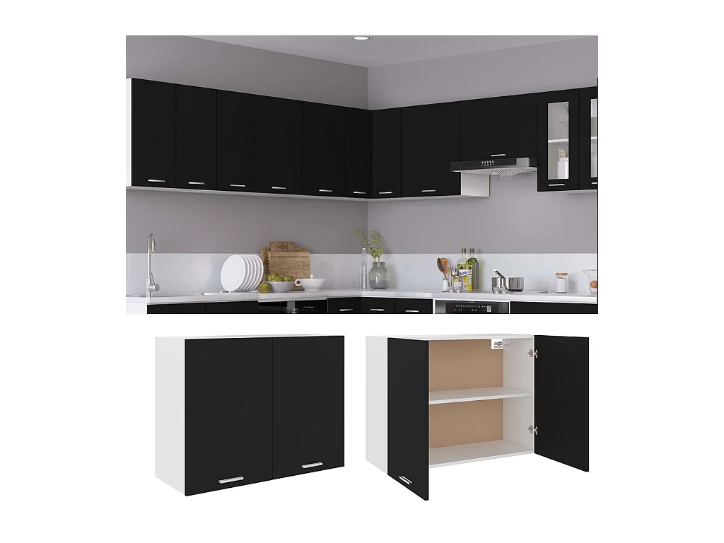 Zwarte hangkast 80x31x60 cm bewerkt hout