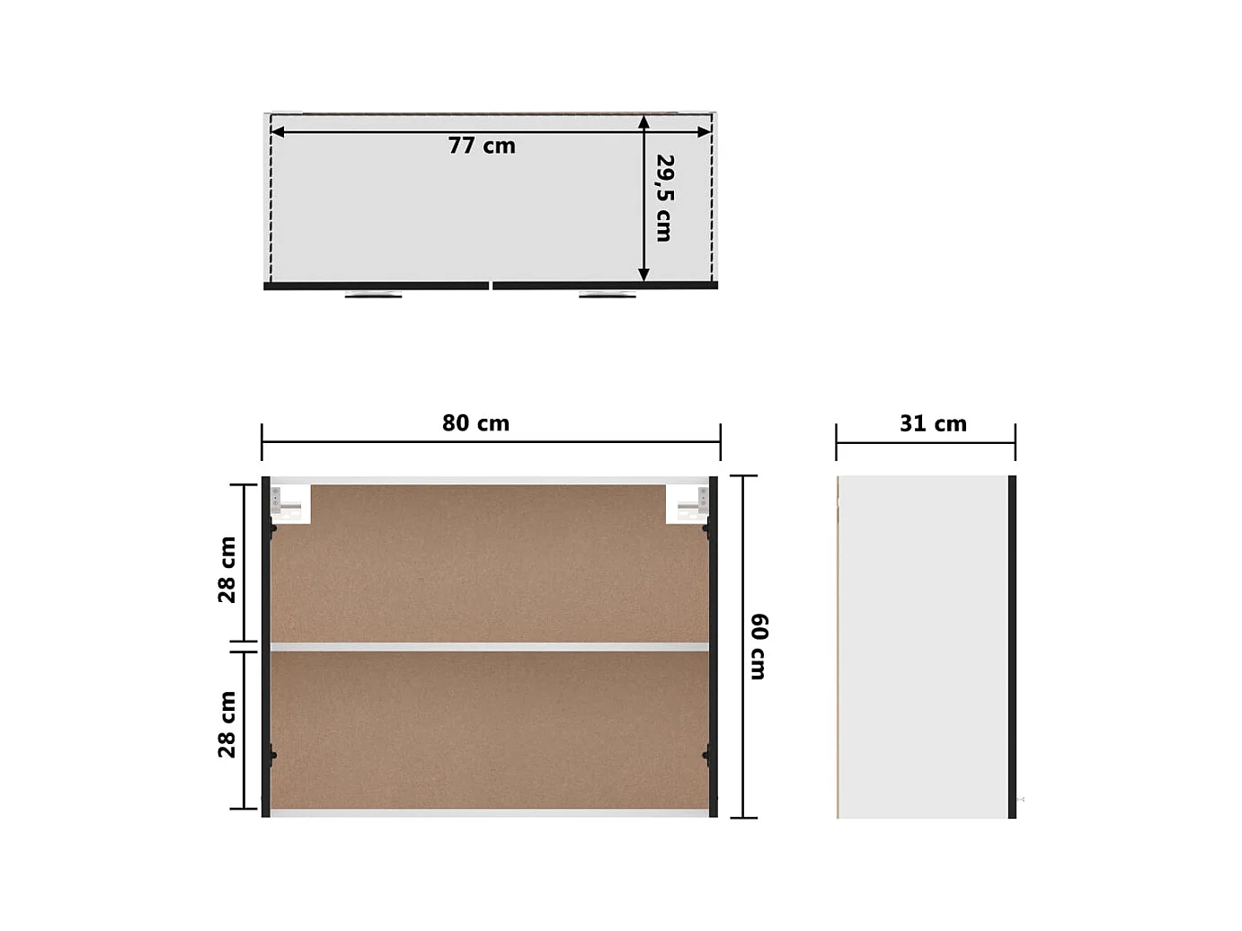 Zwarte hangkast 80x31x60 cm bewerkt hout