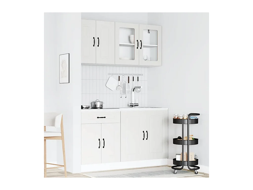 Set di mobili da cucina da 4 pezzi in legno ingegnerizzato bianco