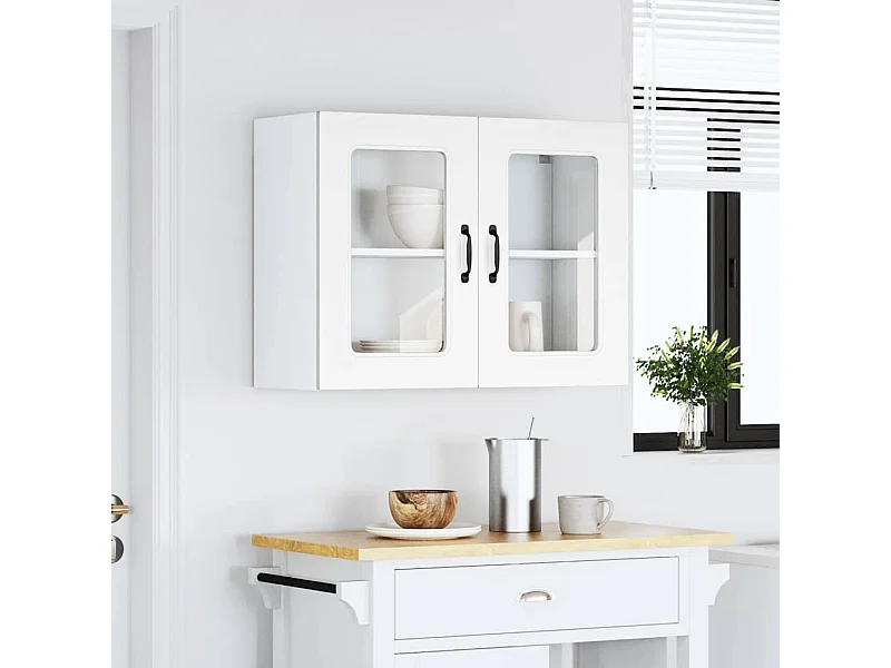 Armoire murale de cuisine avec porte en verre blanc