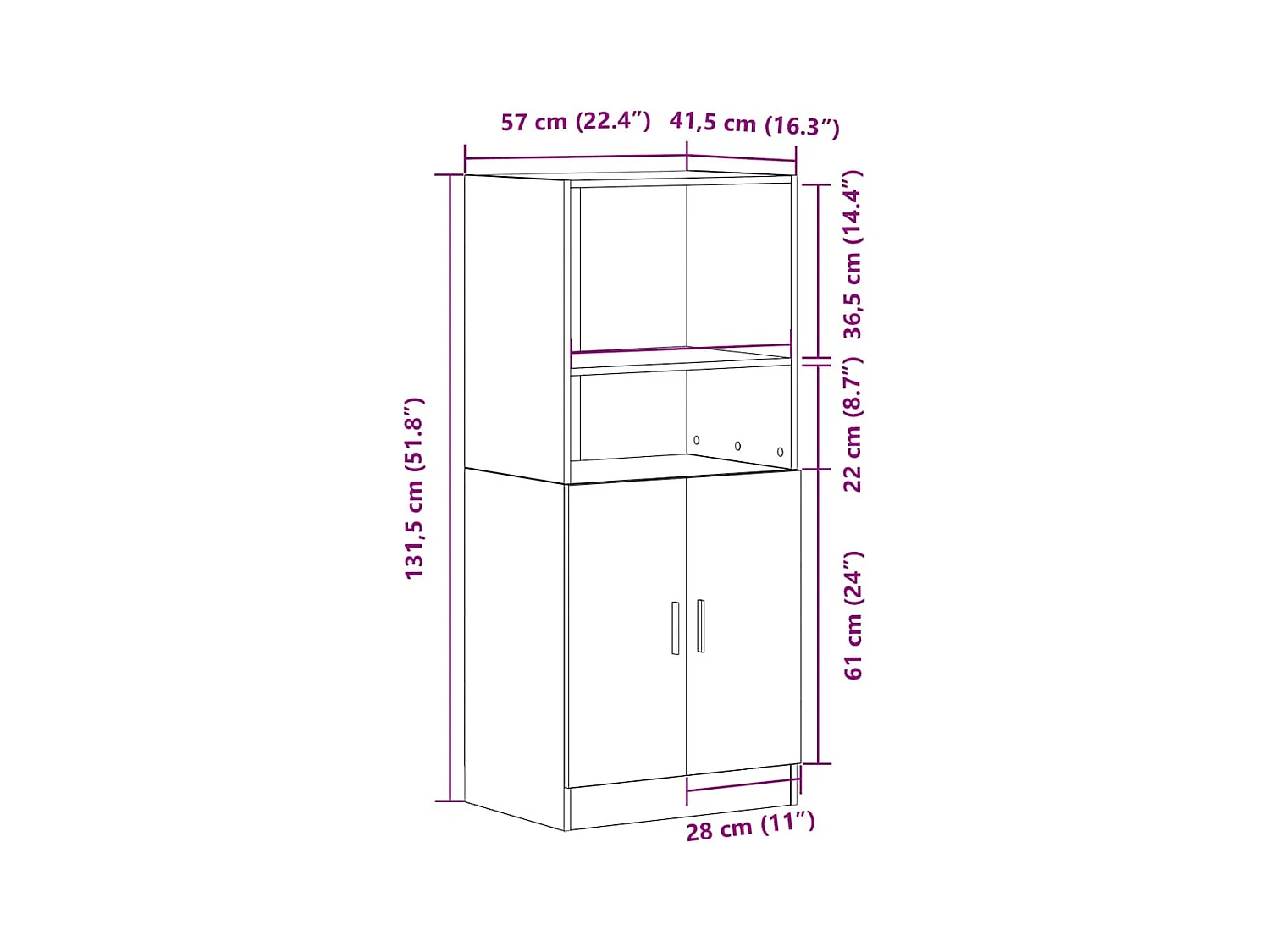 Mobile da cucina in rovere affumicato 57x41,5x131,5 cm in legno ingegnerizzato