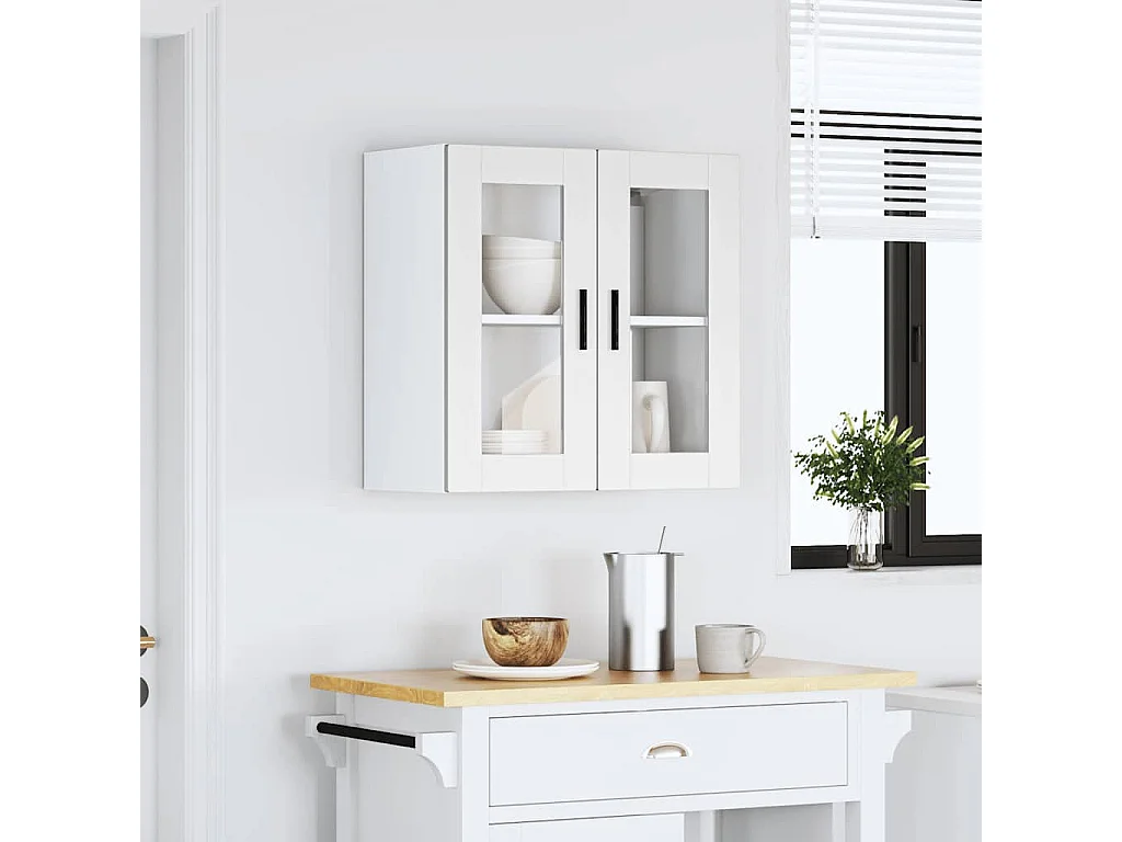 Armoire murale de cuisine avec porte en verre blanc
