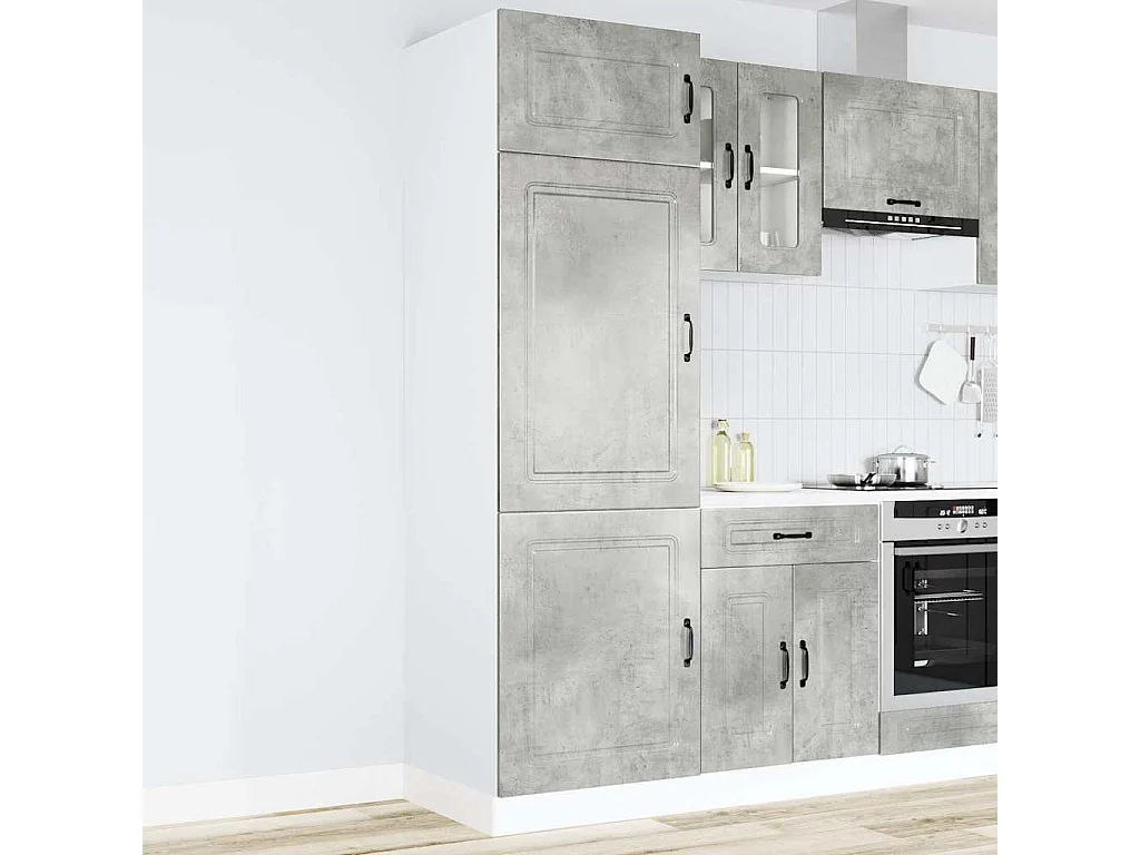 Armoire de cuisine gris béton bois d'ingénierie