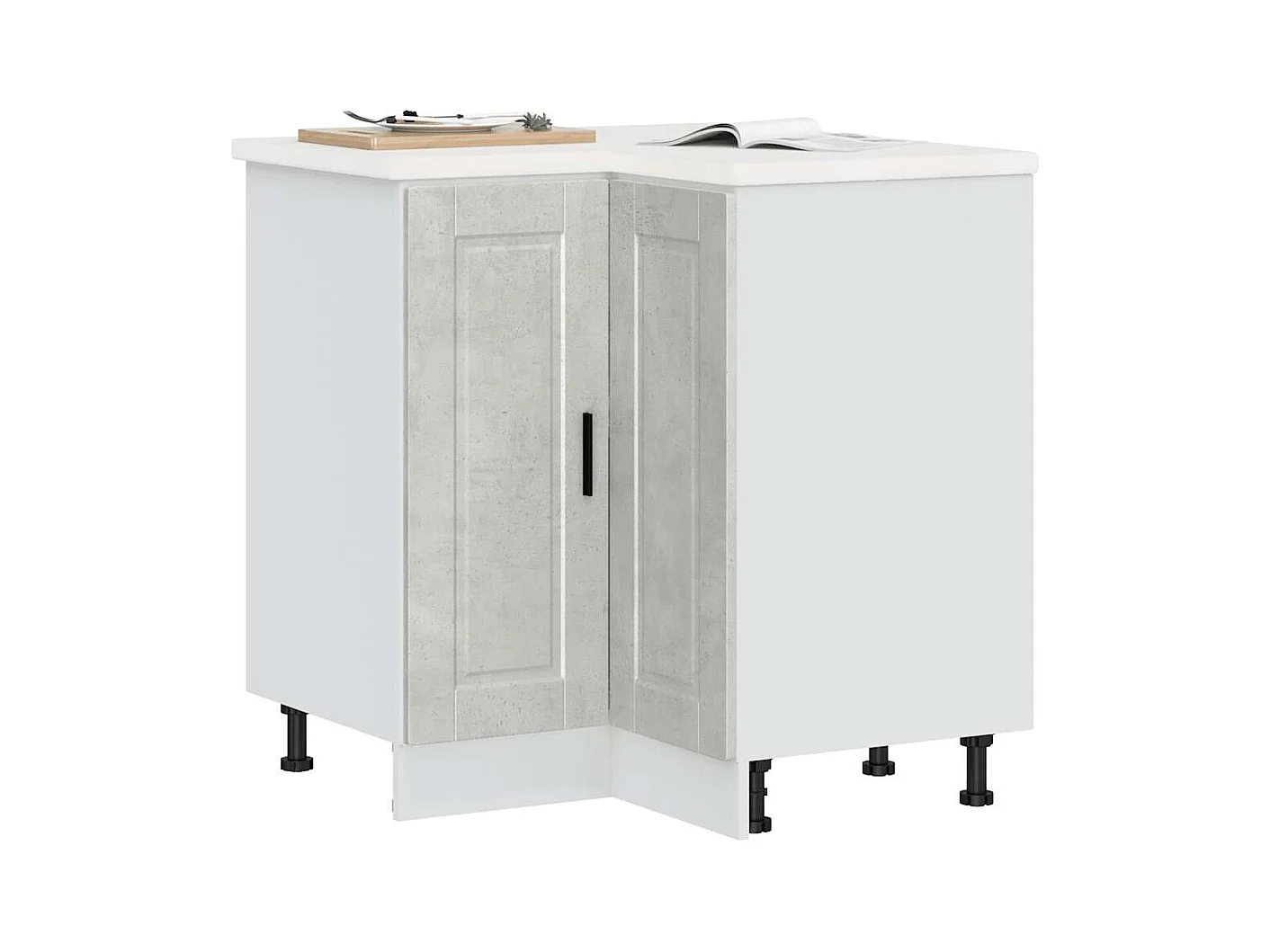 Armoire d'angle de cuisine gris béton bois d'ingénierie