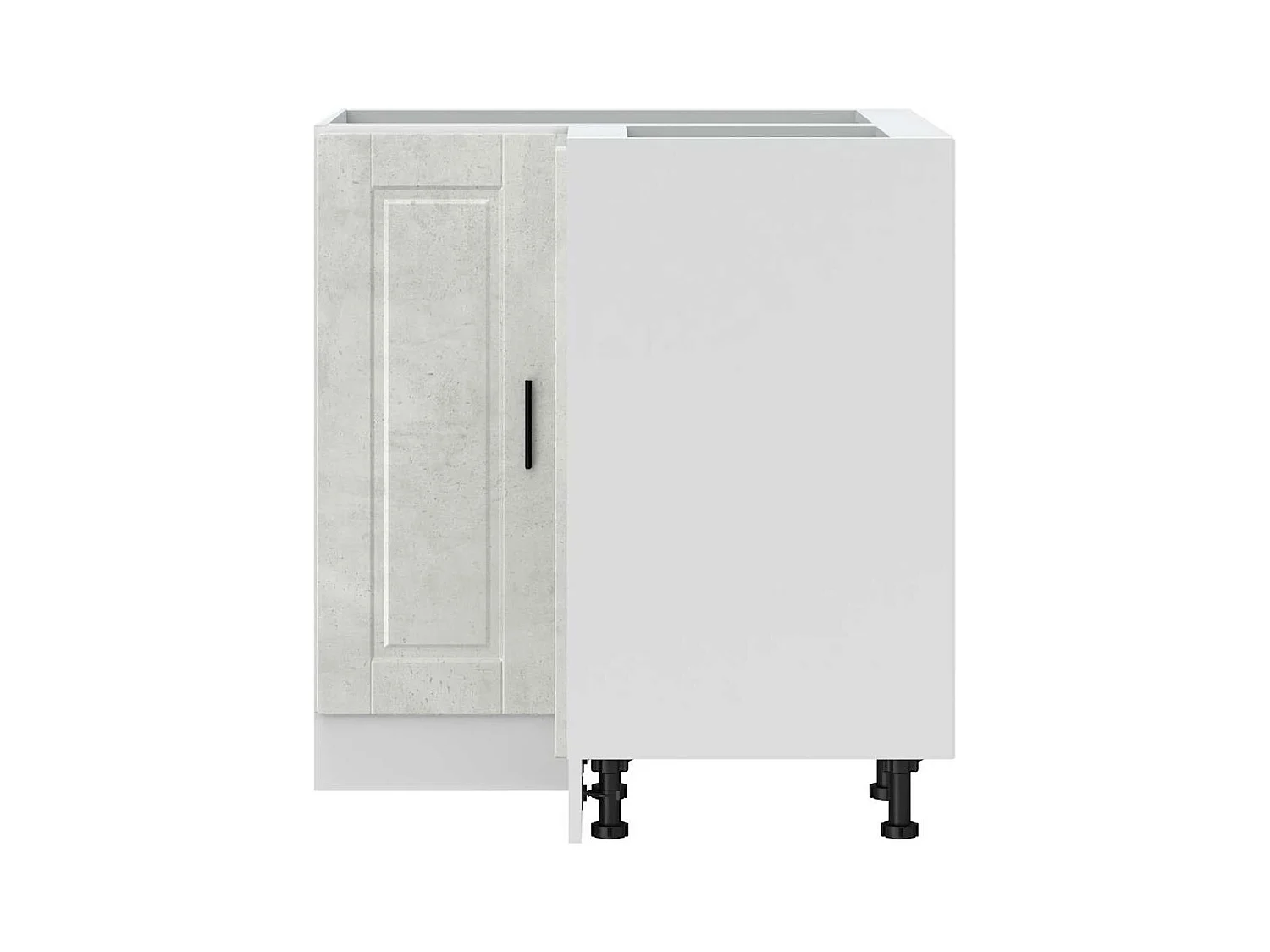 Armoire d'angle de cuisine gris béton bois d'ingénierie