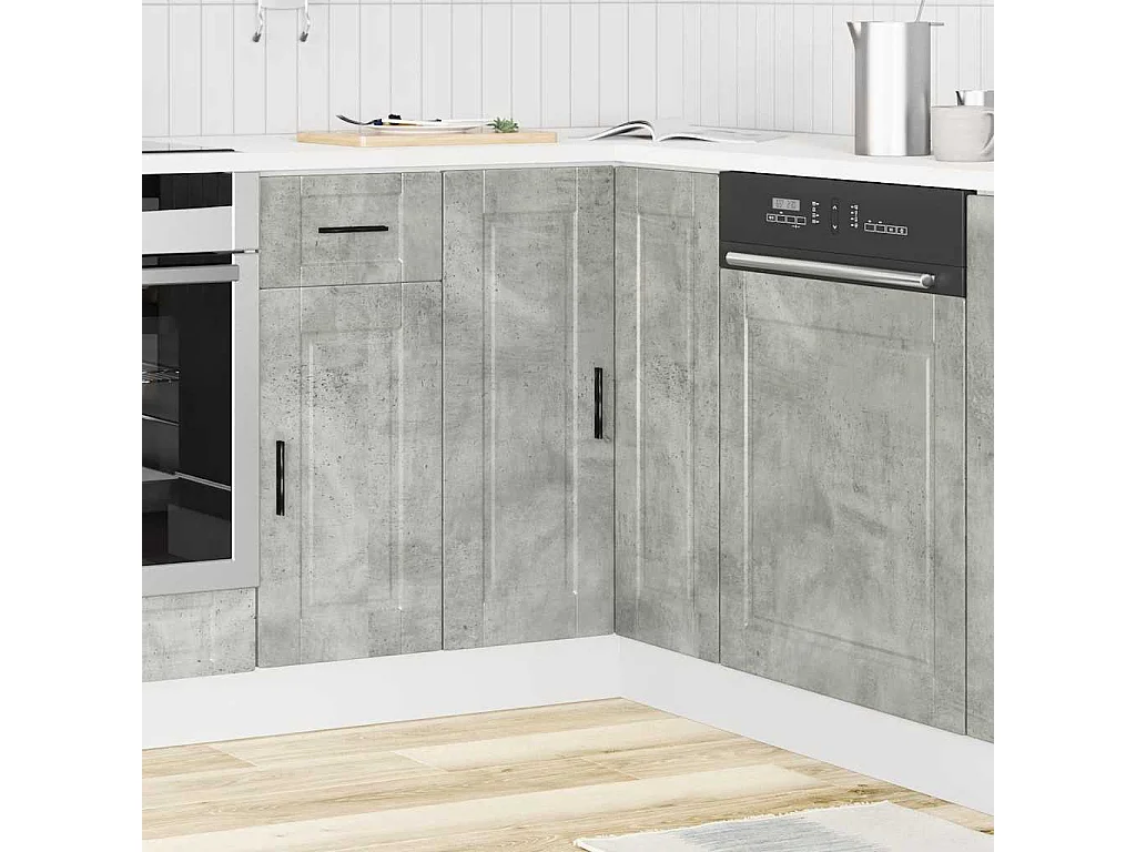 betongrijs bewerkte houten keukenhoekkast