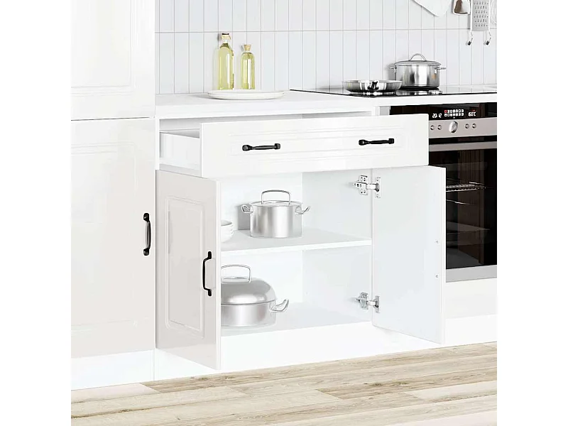 Armoire de cuisine blanc brillant bois ingénierie