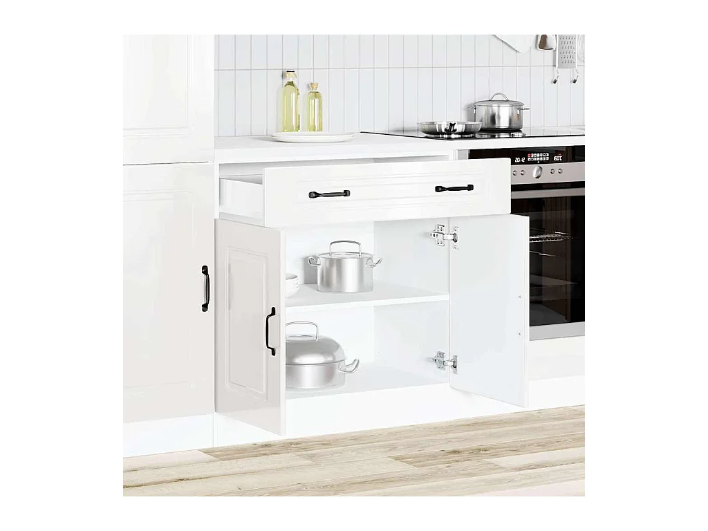 Armoire de cuisine blanc brillant bois ingénierie