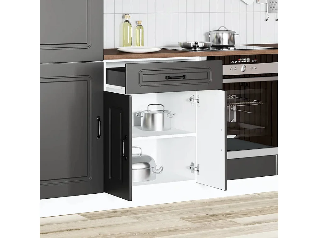 Gabinete de cocina de madera de ingeniería negra