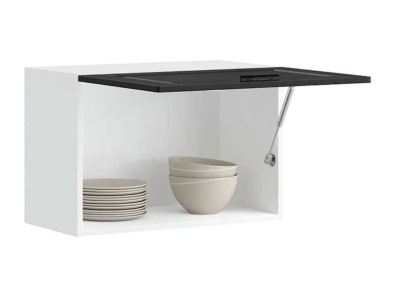 zwarte keukenwandkast van bewerkt hout