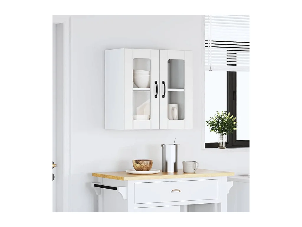 Armoire murale de cuisine avec porte en verre blanc