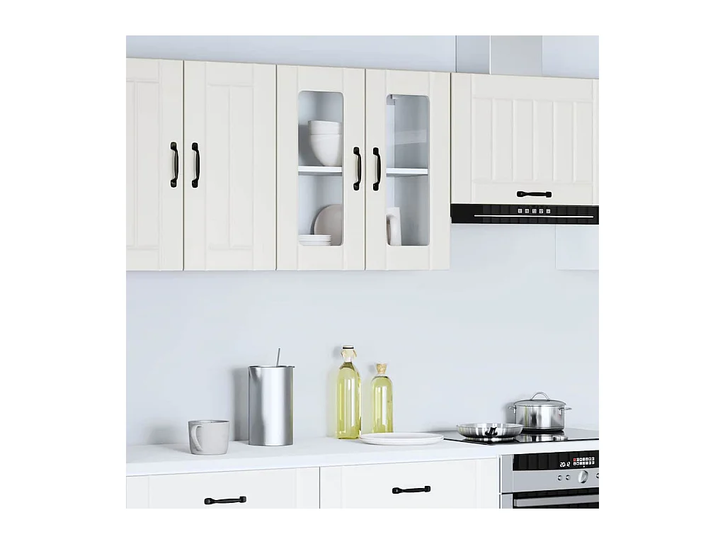 Armoire murale de cuisine avec porte en verre blanc