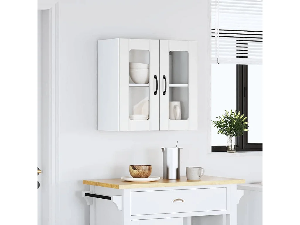 weißer Küchenwandschrank mit Glastür