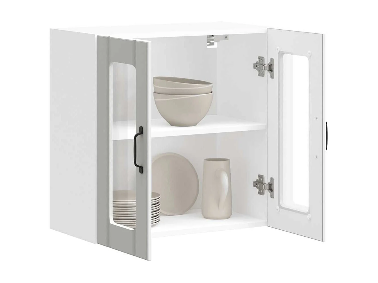 weißer Küchenwandschrank mit Glastür