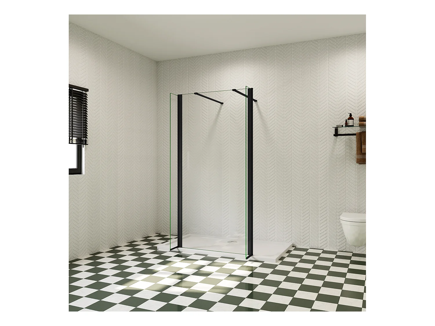 85x200cm Walk in Duschwand Panel Seitenwand Dussche 8mm NANO Glas 30cm Wasserschutzglas Stabilisationsstange L=900