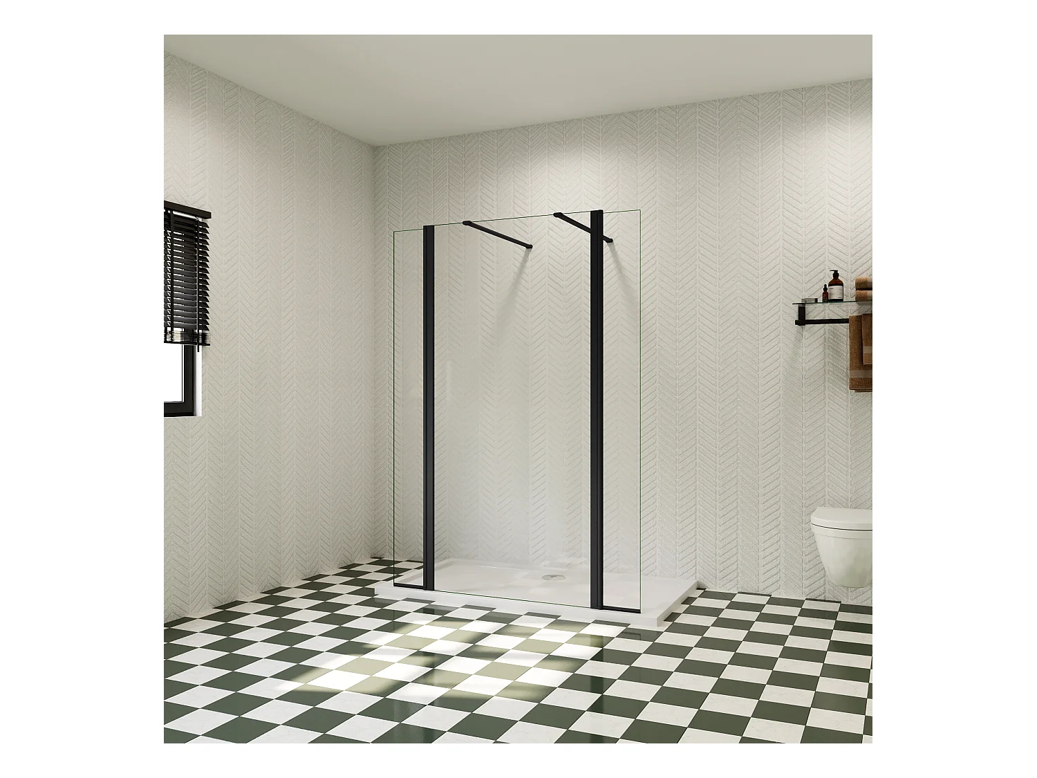 130x200cm Walk in Duschwand Panel Seitenwand Dussche 8mm NANO Glas 30cm Wasserschutzglas Stabilisationsstange L=900