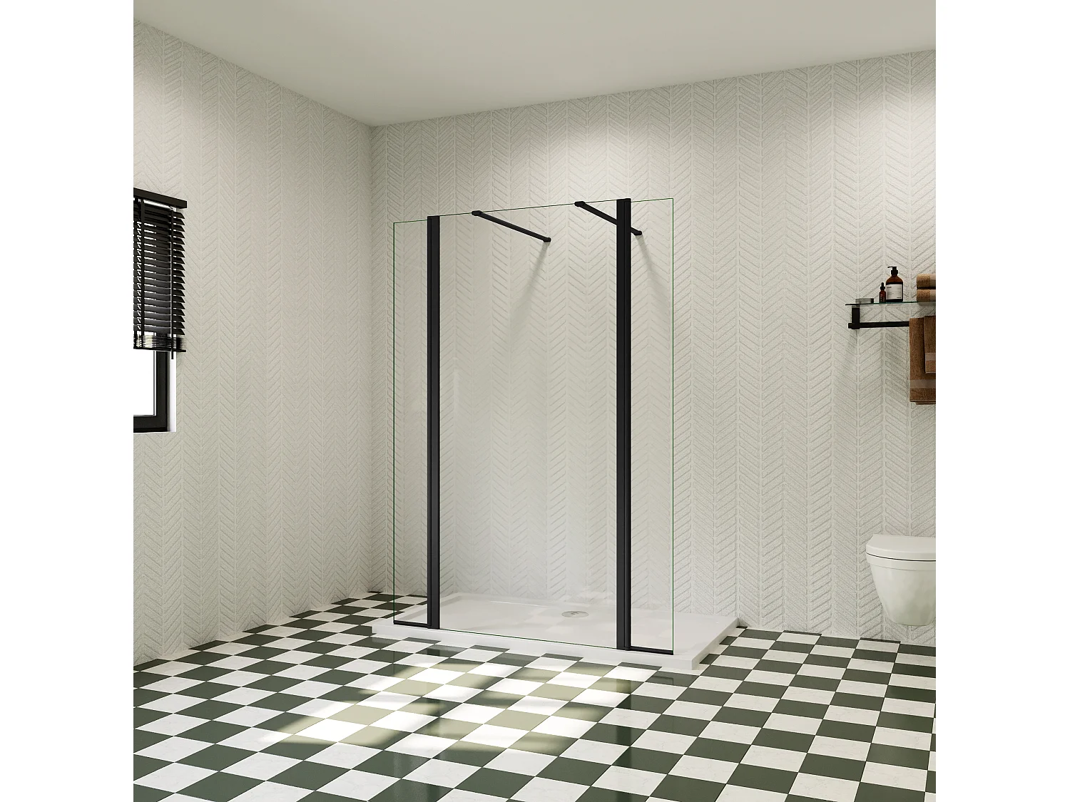 120x200cm Walk in Duschwand Panel Seitenwand Dussche 8mm NANO Glas 30cm Wasserschutzglas Stabilisationsstange L=900