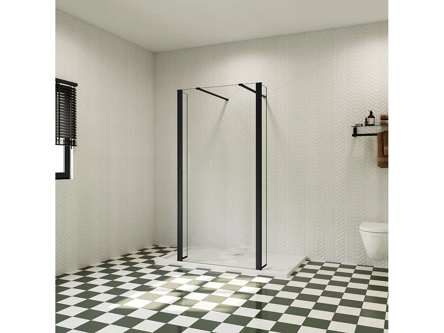 130x200cm Walk in Duschwand Panel Seitenwand Dussche 8mm NANO Glas 40cm Wasserschutzglas Stabilisationsstange L=900