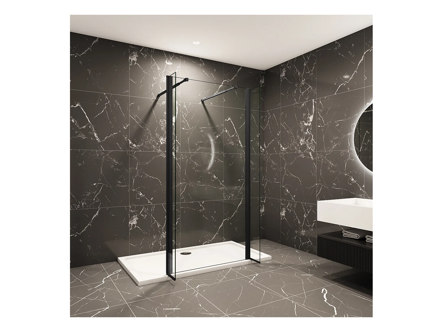 50x200cm Walk in Duschwand Panel Seitenwand Dussche 8mm NANO Glas 30cm Wasserschutzglas