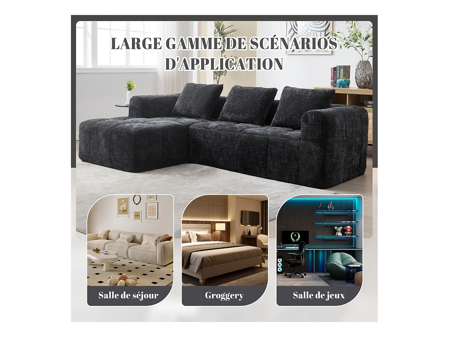 Modulaire hoekbank (chaise longue + bank) - Omvormbaar tot L, U of bed - Multifunctioneel ontwerp