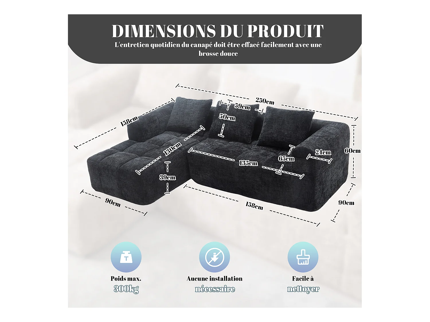 Modulaire hoekbank (chaise longue + bank) - Omvormbaar tot L, U of bed - Multifunctioneel ontwerp