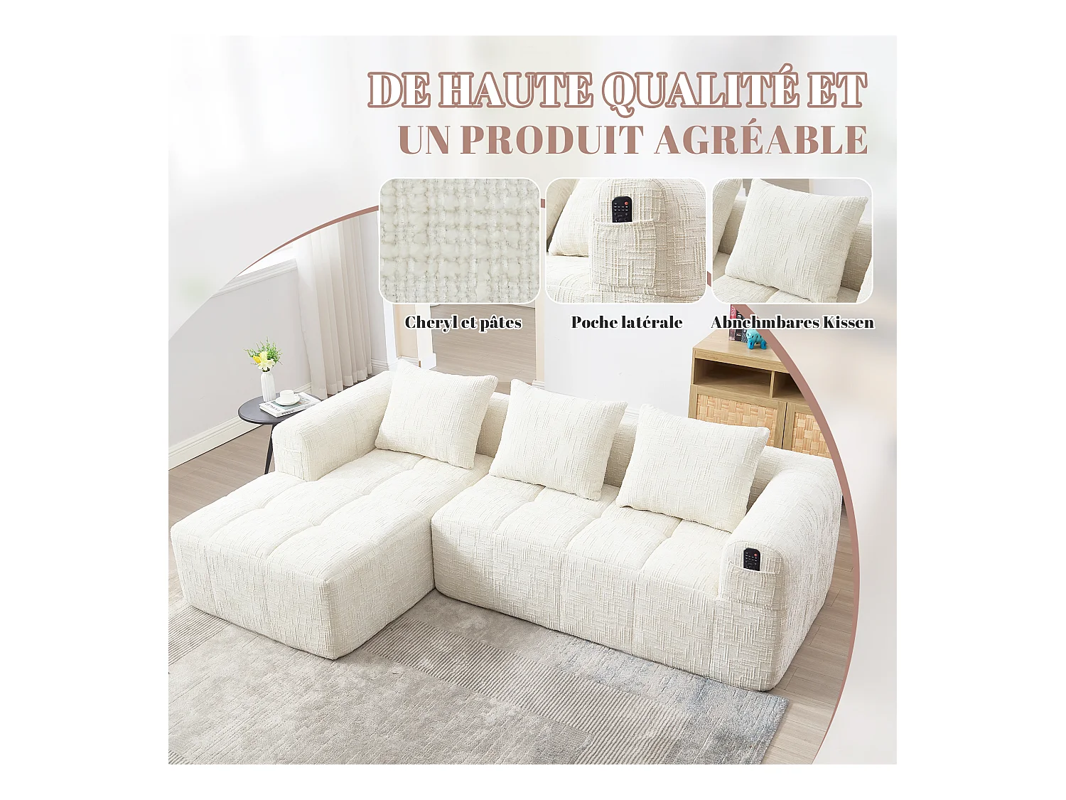 Modulaire hoekbank (chaise longue + bank) - Omvormbaar tot L, U of bed - Multifunctioneel ontwerp