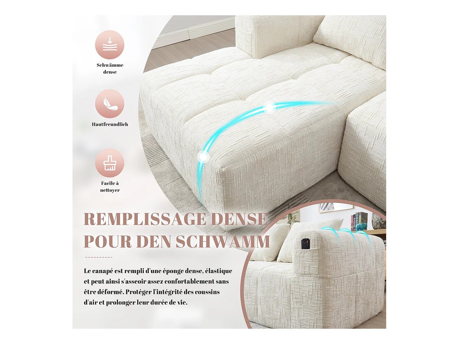 Modulaire hoekbank (chaise longue + bank) - Omvormbaar tot L, U of bed - Multifunctioneel ontwerp