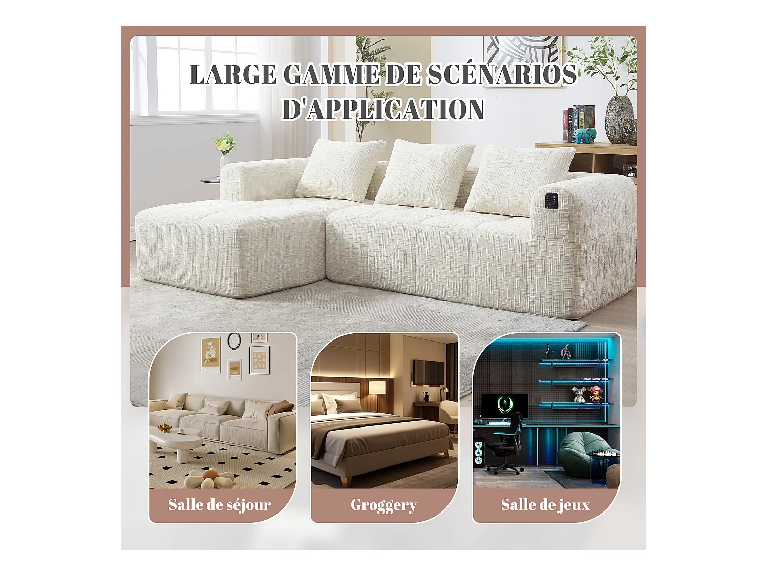 Modulaire hoekbank (chaise longue + bank) - Omvormbaar tot L, U of bed - Multifunctioneel ontwerp