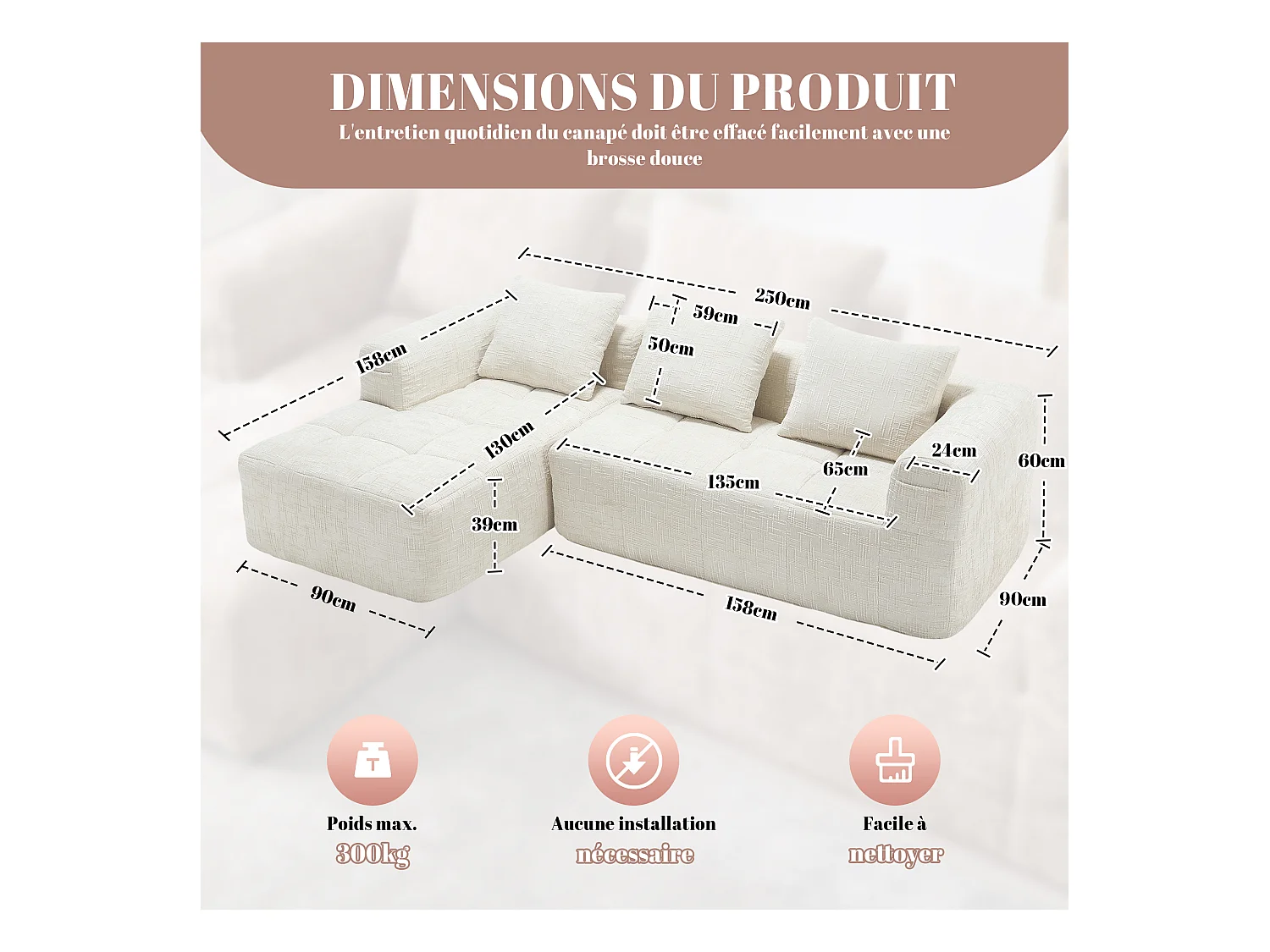 Modulaire hoekbank (chaise longue + bank) - Omvormbaar tot L, U of bed - Multifunctioneel ontwerp