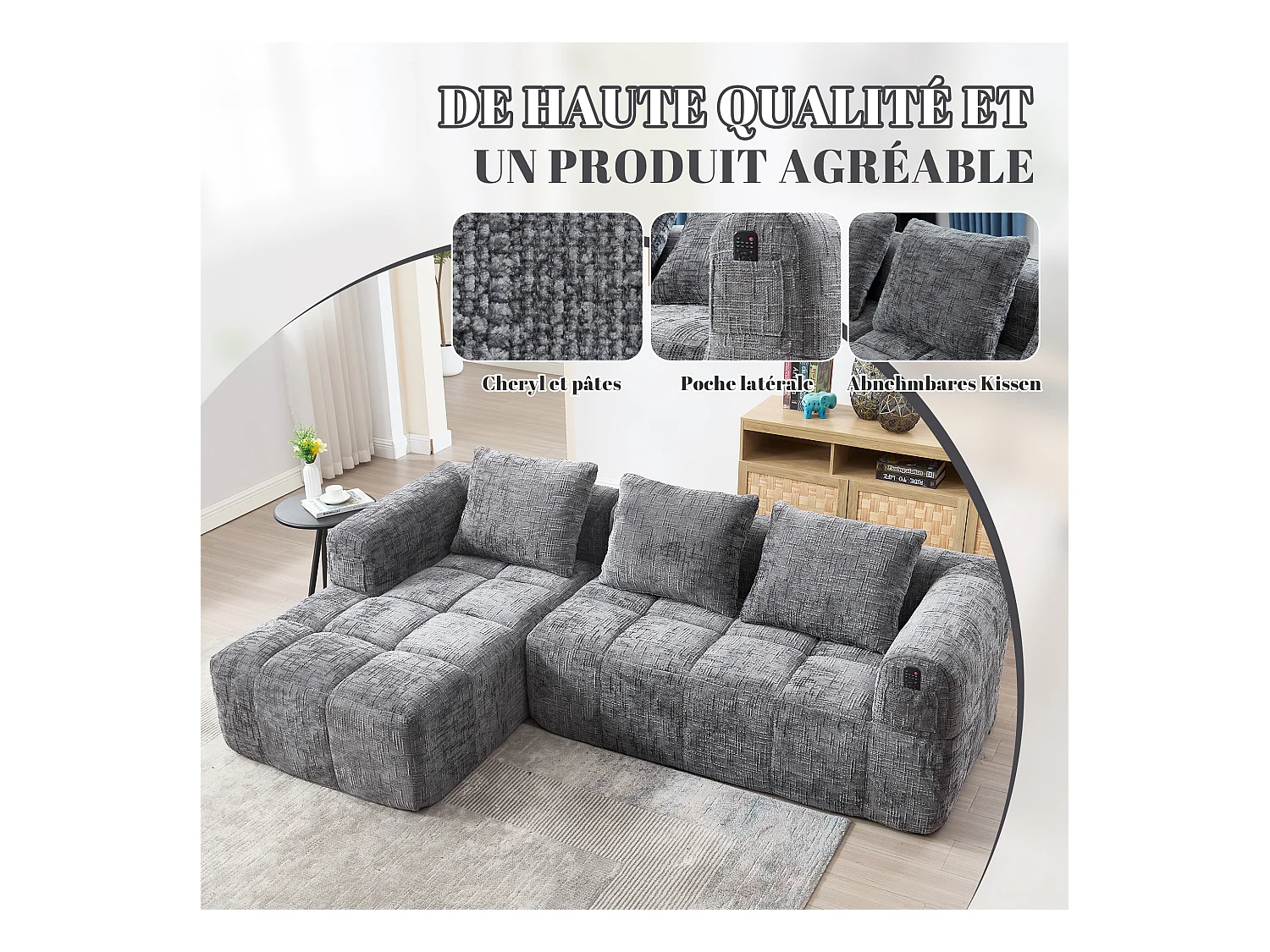 Modulaire hoekbank (chaise longue + bank) - Omvormbaar tot L, U of bed - Multifunctioneel ontwerp