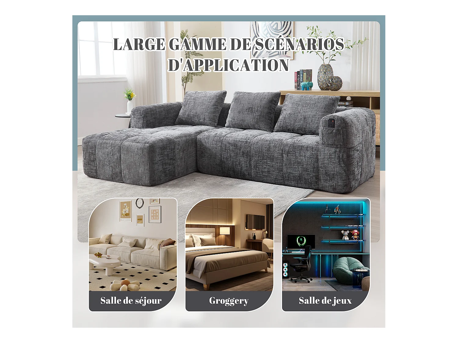 Modulaire hoekbank (chaise longue + bank) - Omvormbaar tot L, U of bed - Multifunctioneel ontwerp