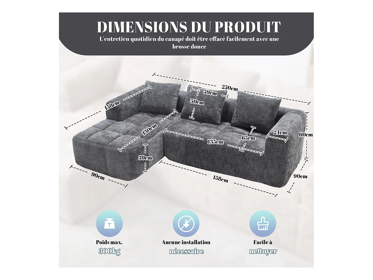 Modulaire hoekbank (chaise longue + bank) - Omvormbaar tot L, U of bed - Multifunctioneel ontwerp