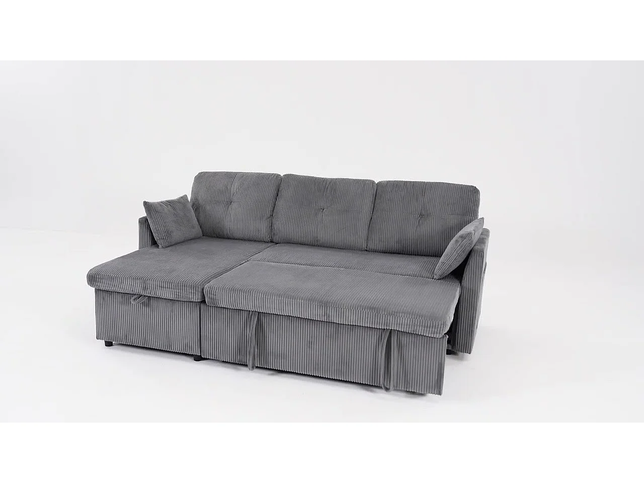 Canapé d'angle convertible 3 places avec rangement en velours noir