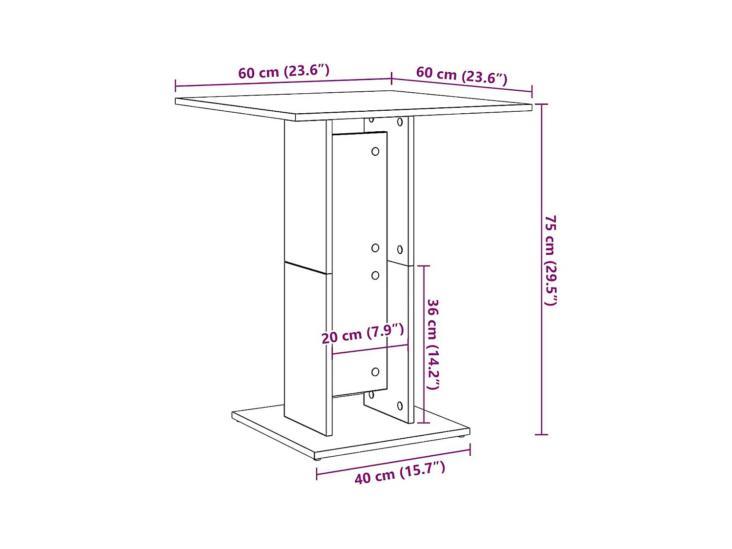 Table de bistro vieux bois 60x60x75 cm bois d'ingénierie